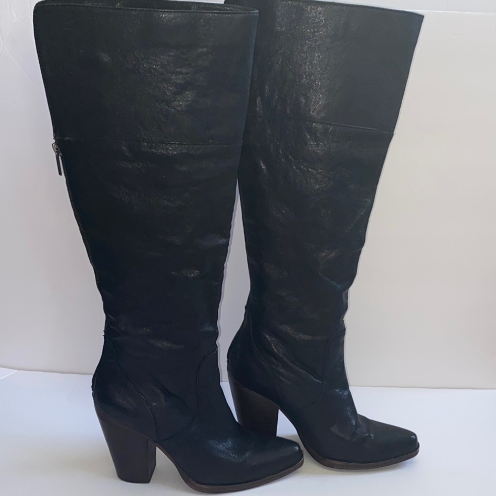 Leather Steve Madden Black Knee High Heeled Boots Women’s 8 - Picture 3 of 11